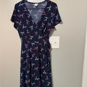 Kaileigh Navy and Pink Floral Midi Dress